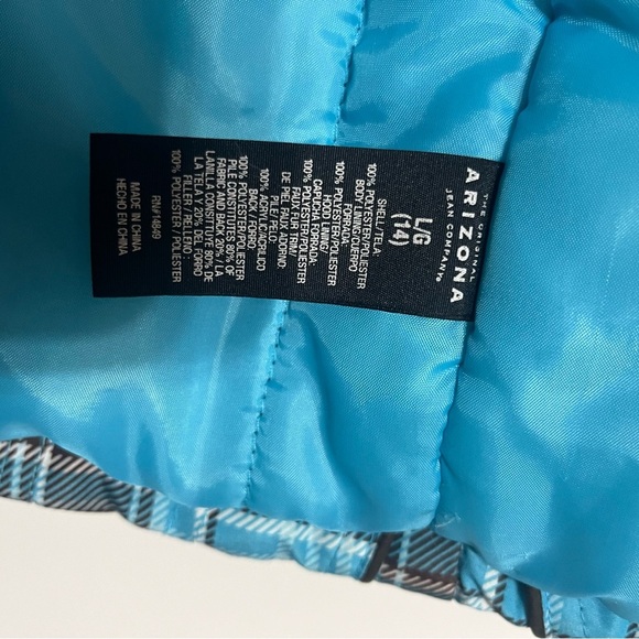 Girls Arizona Brown Blue Plaid Jacket Just Outer Shell Size Large 14 - Picture 8 of 13